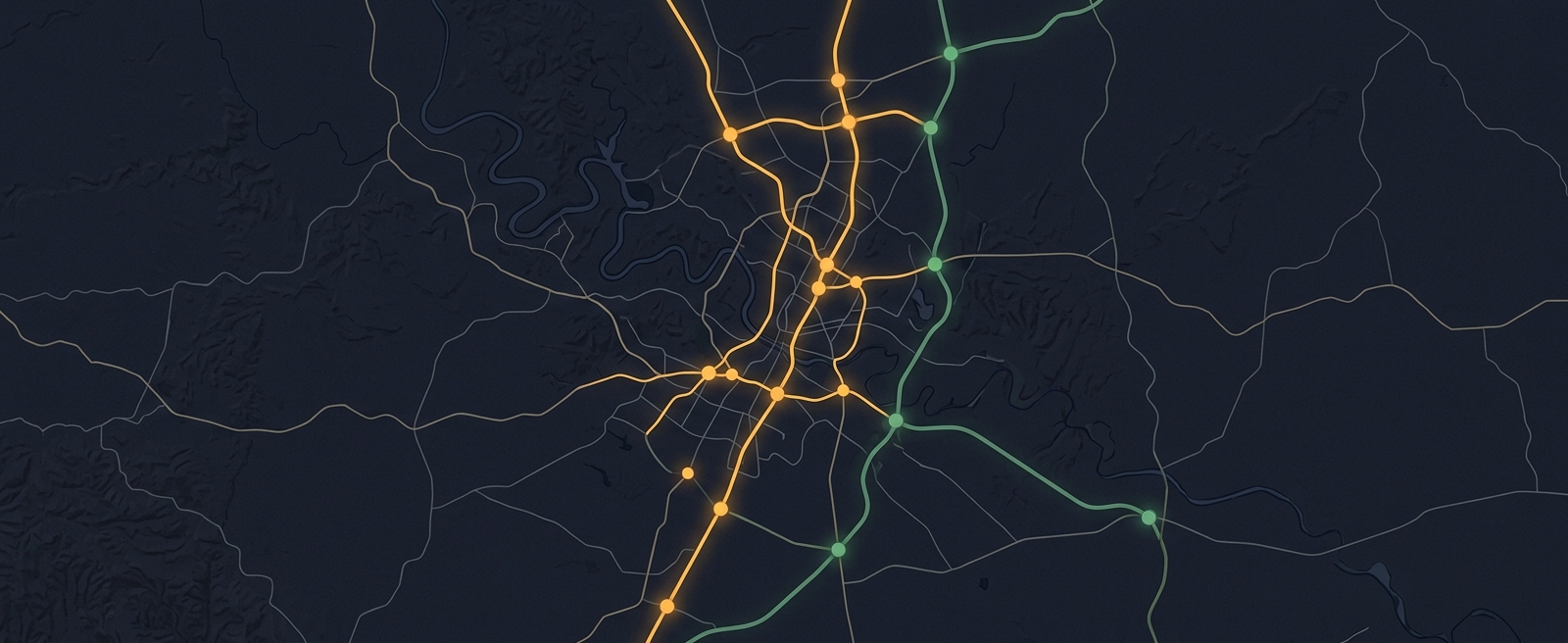 Stylized map of the Austin I-35 and SH-130 corridor service area.